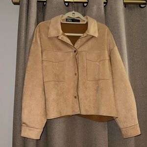 Zara Golden Brown Button-Up Top, Soft, Suede-Like Texture